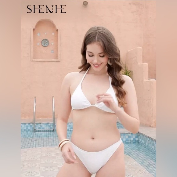 SHENHE Women’s 3 Piece High Cut Halter Triangle Bikini Swimsuit with Cover - Picture 3 of 7